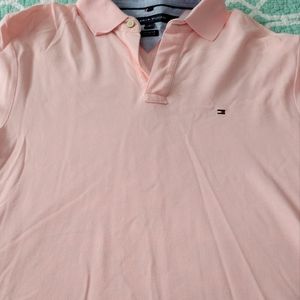 Mens Tommy Hilfiger pink polo shirt L